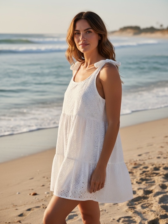 Lauren James Dresses & Skirts - Lauren James Newport Tiered Shoulder Knot Dress/White Eyelet/Size: Large